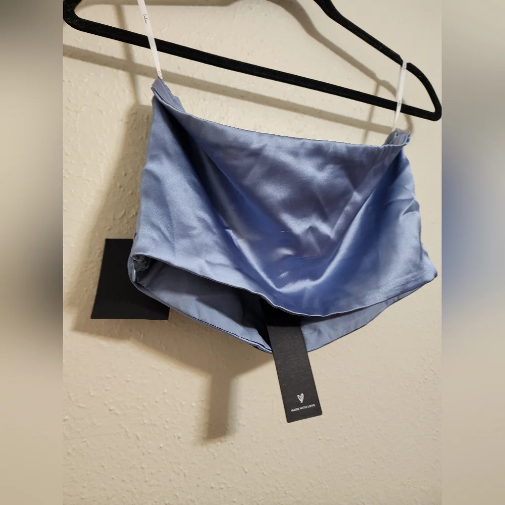 Lulus Demure Sweetie Slate Blue Satin Strapless Two-Piece Midi Dress M Wedding - Picture 10 of 10